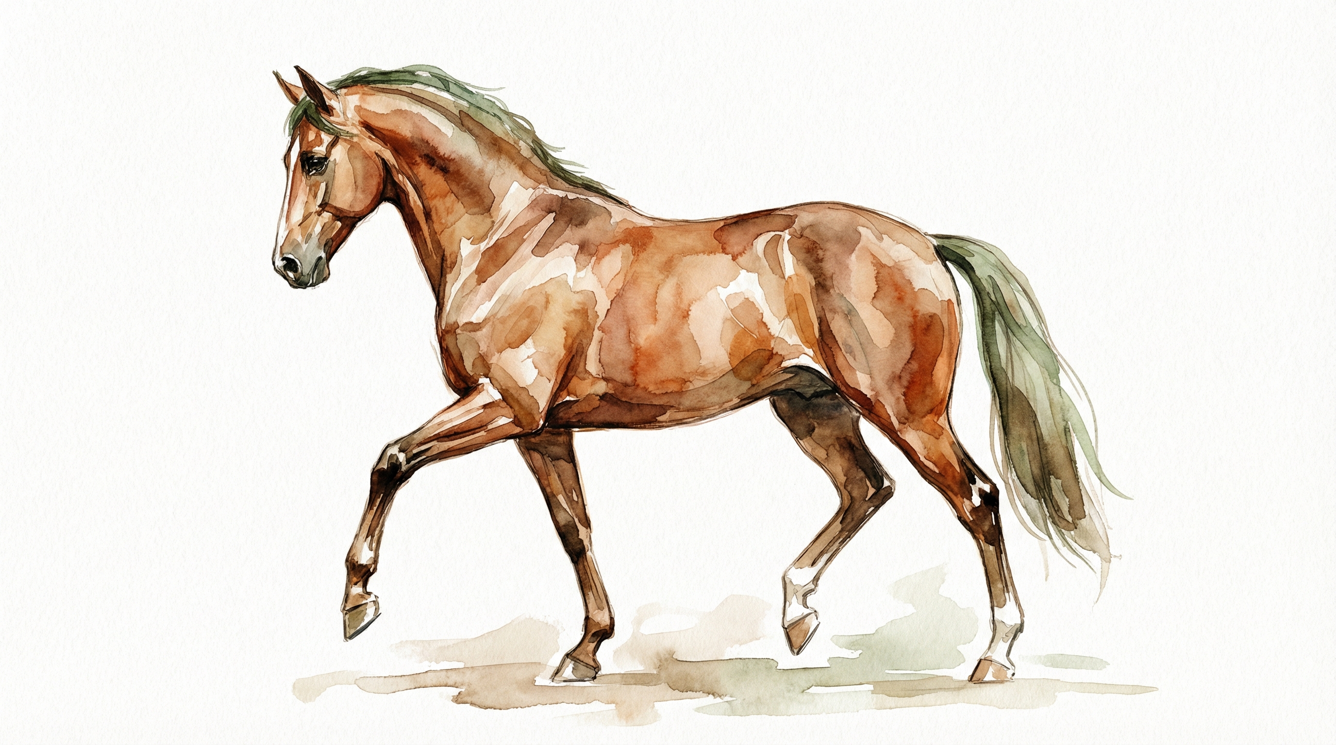 Aquarell-Illustration eines Pferdes im Trab